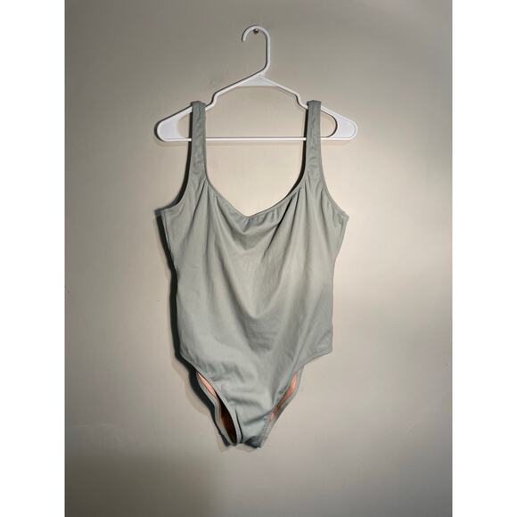 Madewell Second Wave Square-Neck Tank One-Piece Swimsuit Pale Eucalyptus Large - Picture 2 of 12